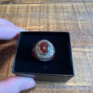 NIB - Red Carnelian Inlay Ring - sterling silver and marcasite size 9